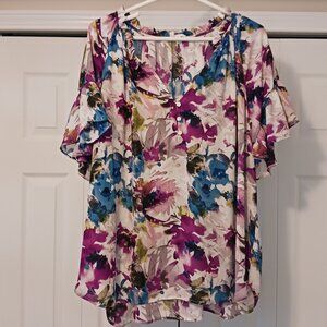 #316 3/$18 - Cynthia Rowley Purple/Blue Short Sleeve Top Size 2X